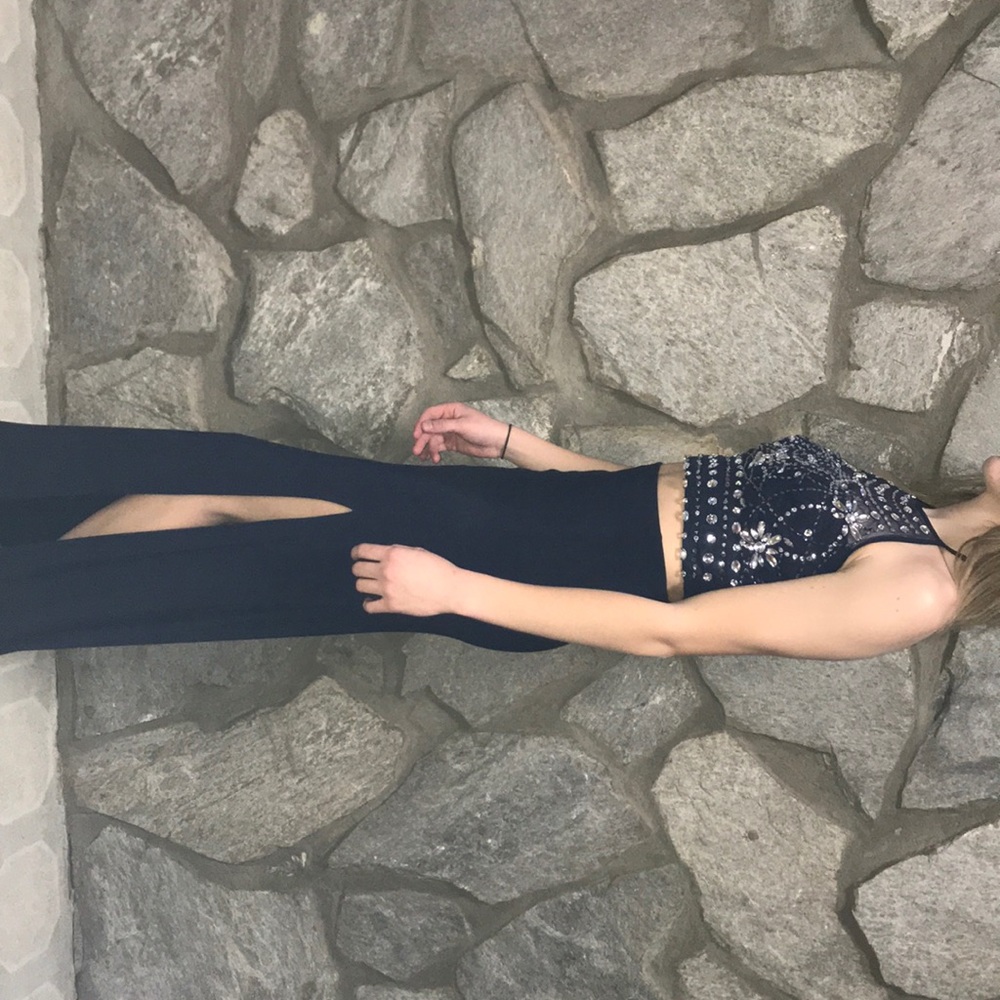 Navy Blue Two-Piece Prom Dress